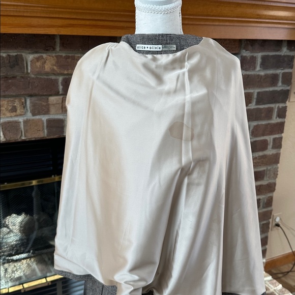 Alice + Olivia Gray Tan Plaid Cape Jacket SzM Leather Skirt Sz 6 Coordinated Set - Picture 12 of 13